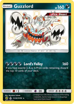 Guzzlord Rare Shiny card from Hidden Fates