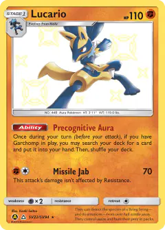 Lucario Rare Shiny card from Hidden Fates