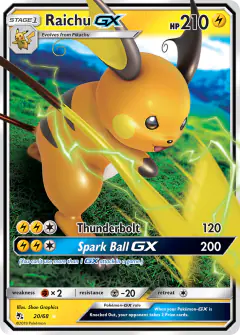 Raichu-GX Rare Holo GX card from Hidden Fates