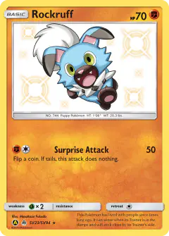 Rockruff Rare Shiny card from Hidden Fates