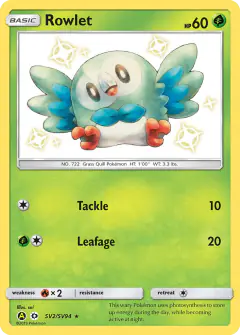 Rowlet Rare Shiny card from Hidden Fates