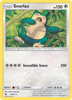 Snorlax Rare card from Hidden Fates