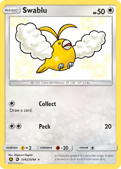 Swablu Rare Shiny card from Hidden Fates