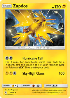 Zapdos Rare Holo card from Hidden Fates