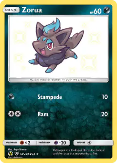 Zorua Rare Shiny card from Hidden Fates