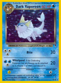 Dark Vaporeon Rare Holo card from Legendary Collection