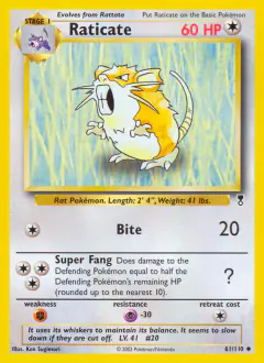 Raticate Uncommon card from Legendary Collection