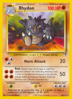 Rhydon Rare card from Legendary Collection