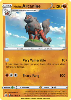Hisuian Arcanine Rare Holo card from Lost Origin