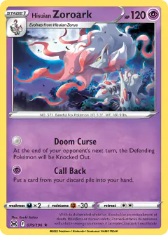 Hisuian Zoroark Rare Holo card from Lost Origin