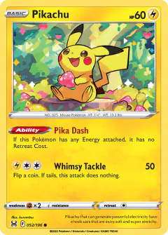 Pikachu Common card from Lost Origin