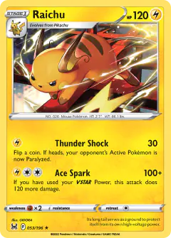 Raichu Rare card from Lost Origin