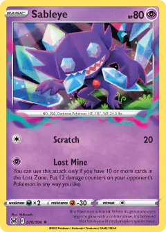 Sableye Rare Holo card from Lost Origin