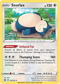 Snorlax Rare Holo card from Lost Origin