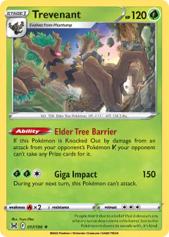 Trevenant Rare Holo card from Lost Origin