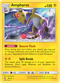 Ampharos Rare Holo card from Lost Thunder