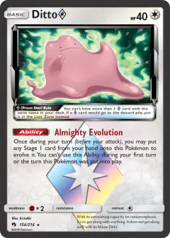 Ditto ◇ Rare Prism Star card from Lost Thunder