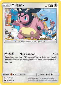 Miltank Rare card from Lost Thunder