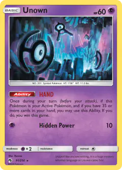 Unown Rare card from Lost Thunder