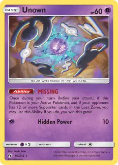 Unown Rare card from Lost Thunder