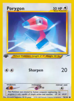 Porygon Common card from Neo Destiny