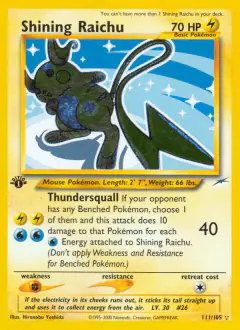 Shining Raichu Rare Shining card from Neo Destiny