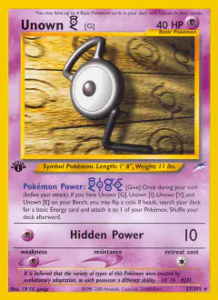 Unown [G] Rare card from Neo Destiny