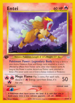 Entei Rare card from Neo Revelation