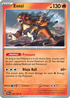 Entei Rare card from Obsidian Flames