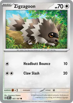 Zigzagoon Common card from Obsidian Flames