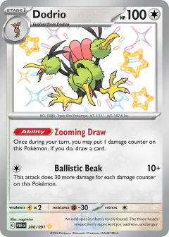 Dodrio Shiny Rare card from Paldean Fates