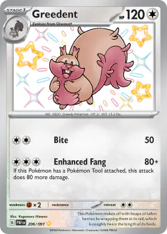 Greedent Shiny Rare card from Paldean Fates