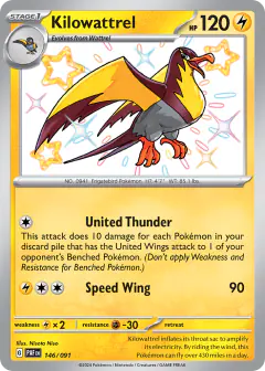 Kilowattrel Shiny Rare card from Paldean Fates