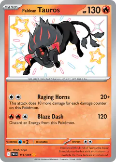 Paldean Tauros Shiny Rare card from Paldean Fates