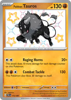 Paldean Tauros Shiny Rare card from Paldean Fates