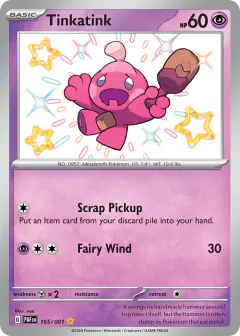 Tinkatink Shiny Rare card from Paldean Fates