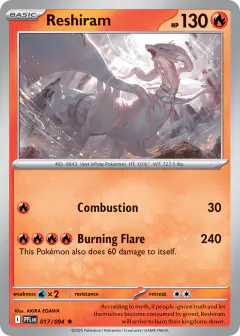 Reshiram Rare card from Phantasmal Flames