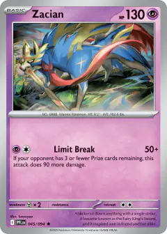 Zacian Rare card from Phantasmal Flames