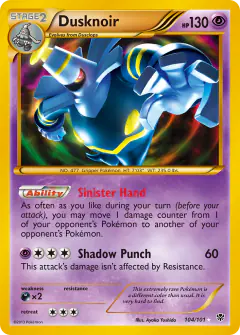 Dusknoir Rare Secret card from Plasma Blast