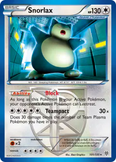 Snorlax Rare card from Plasma Storm