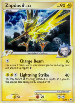 Zapdos G Rare Holo card from Platinum Arceus