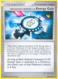Team Galactic's Invention G-101 Energy Gain Uncommon card from Platinum Base