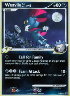 Weavile G Rare Holo card from Platinum Base