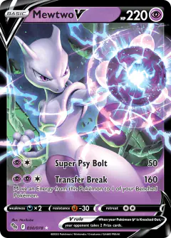 Mewtwo V Rare Holo V card from Pokémon GO