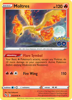 Moltres Rare Holo card from Pokémon GO