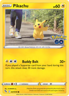 Pikachu Common card from Pokémon GO
