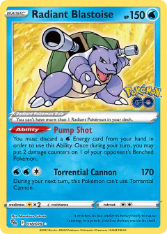 Radiant Blastoise Radiant Rare card from Pokémon GO