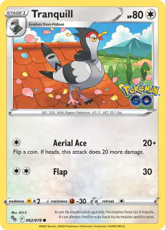 Tranquill Common card from Pokémon GO
