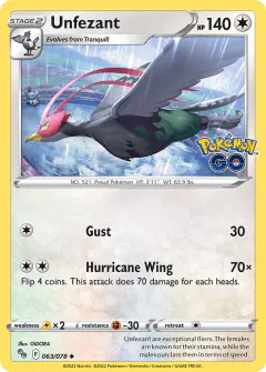 Unfezant Uncommon card from Pokémon GO