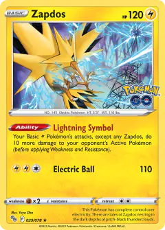 Zapdos Rare Holo card from Pokémon GO